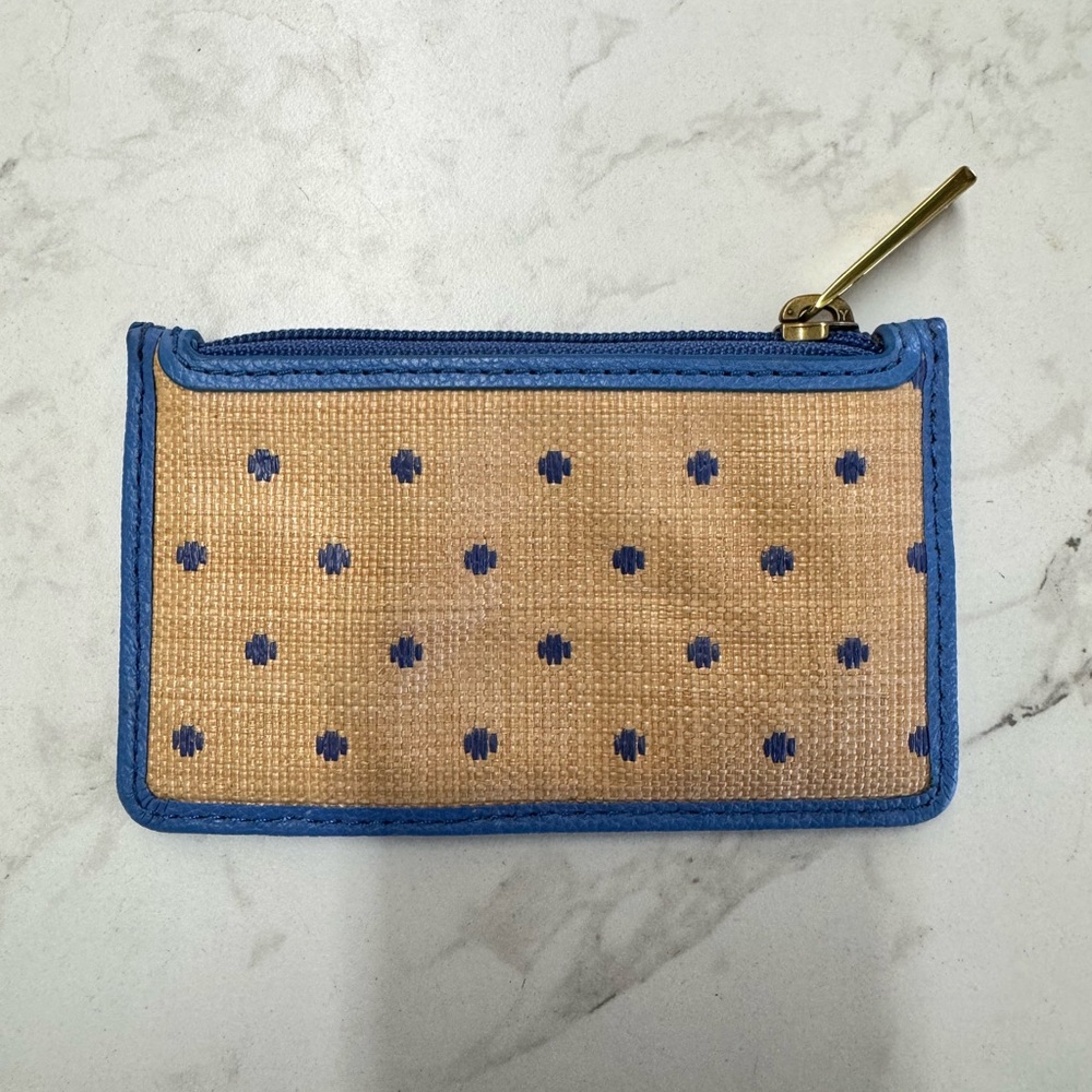 Fossil Tan and Blue Polka Dot Card Holder